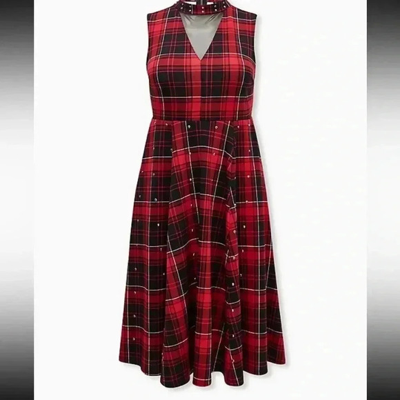 Torrid Red Plaid Rockstar Punk Skater Dress 00 - Picture 2 of 6